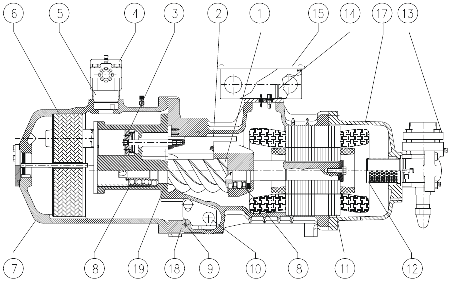 Схематический чертеж винтового компрессора SRC-S